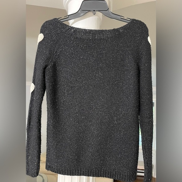 Lauren Conrad women’s shimmering black with white Heart patches size S sweater - Picture 3 of 6